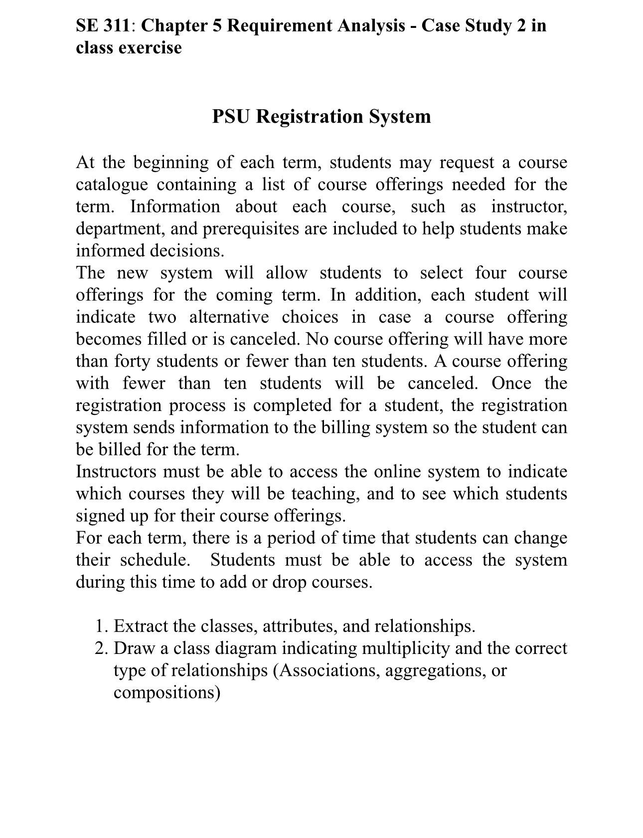  SE 311: Chapter 5 Requirement Analysis - Case Study 2 in