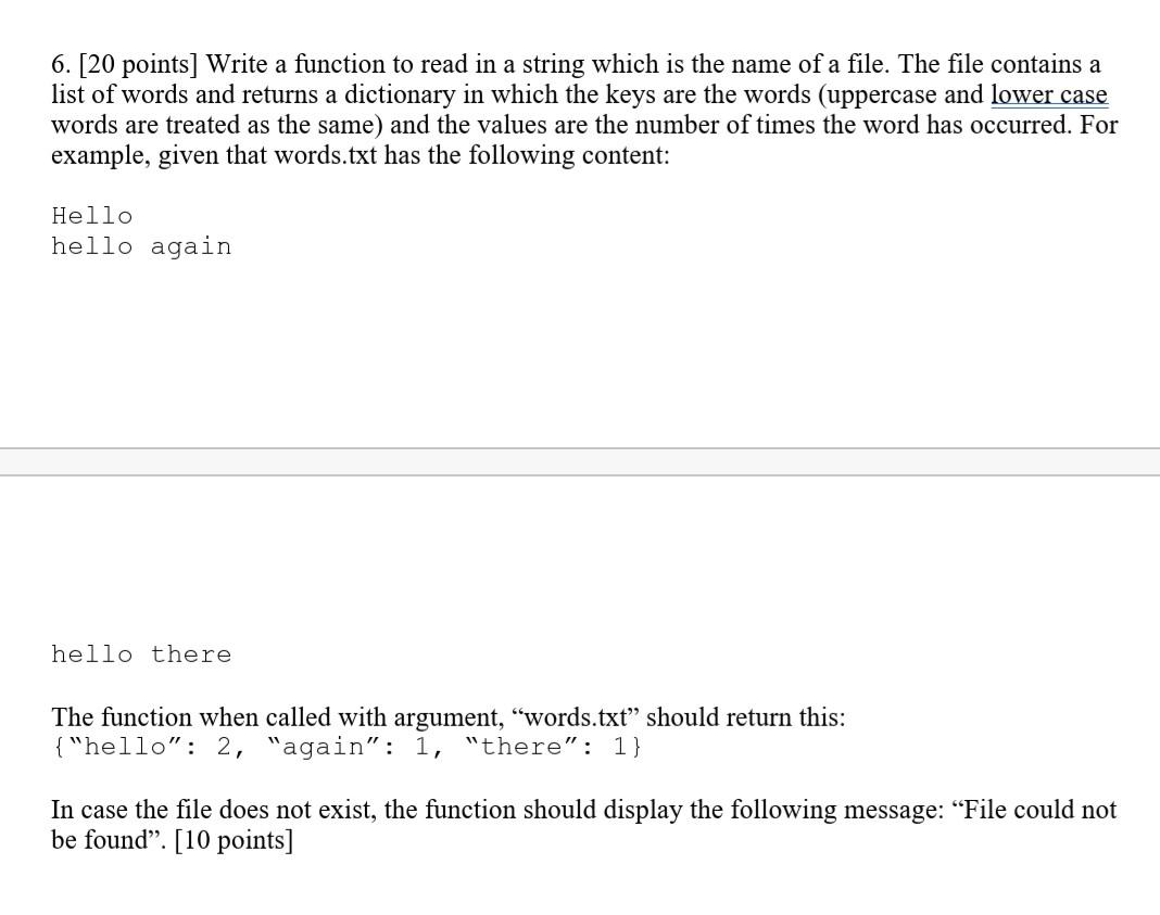  solution required in python 6. [20 points] Write a function to