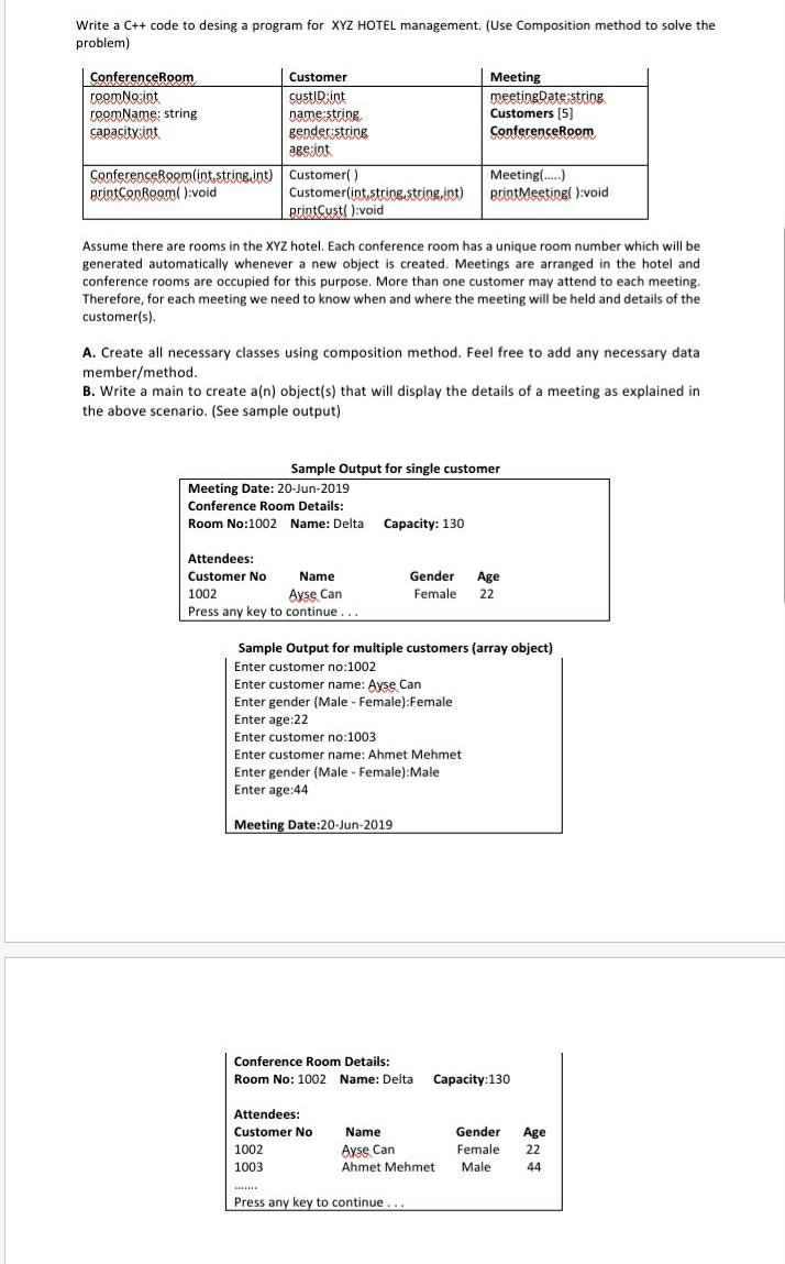  Write a C++ code to desing a program for XYZ HOTEL
