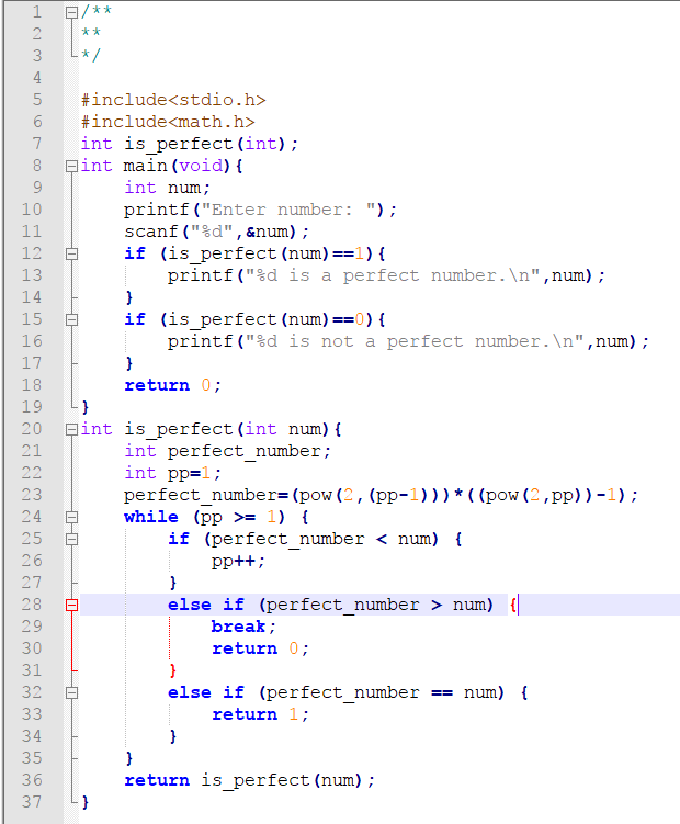 I'm trying to write a program perfectNumber.c that asks user repeatedly for