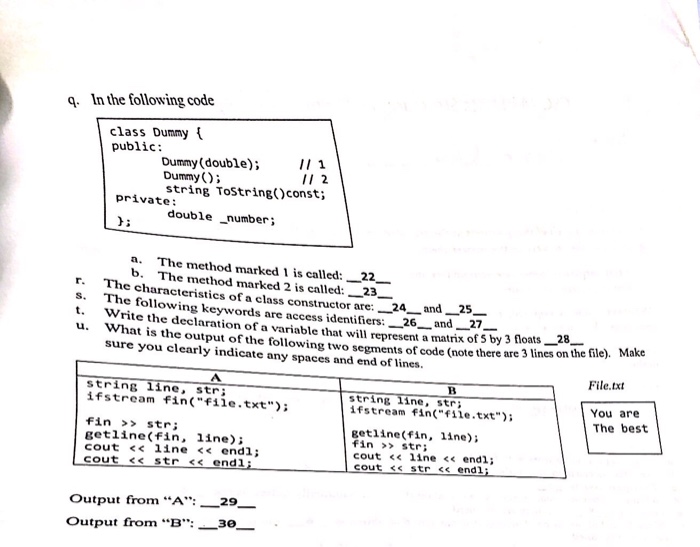  q. In the following code class Dummy public Dummy (double); Dummy