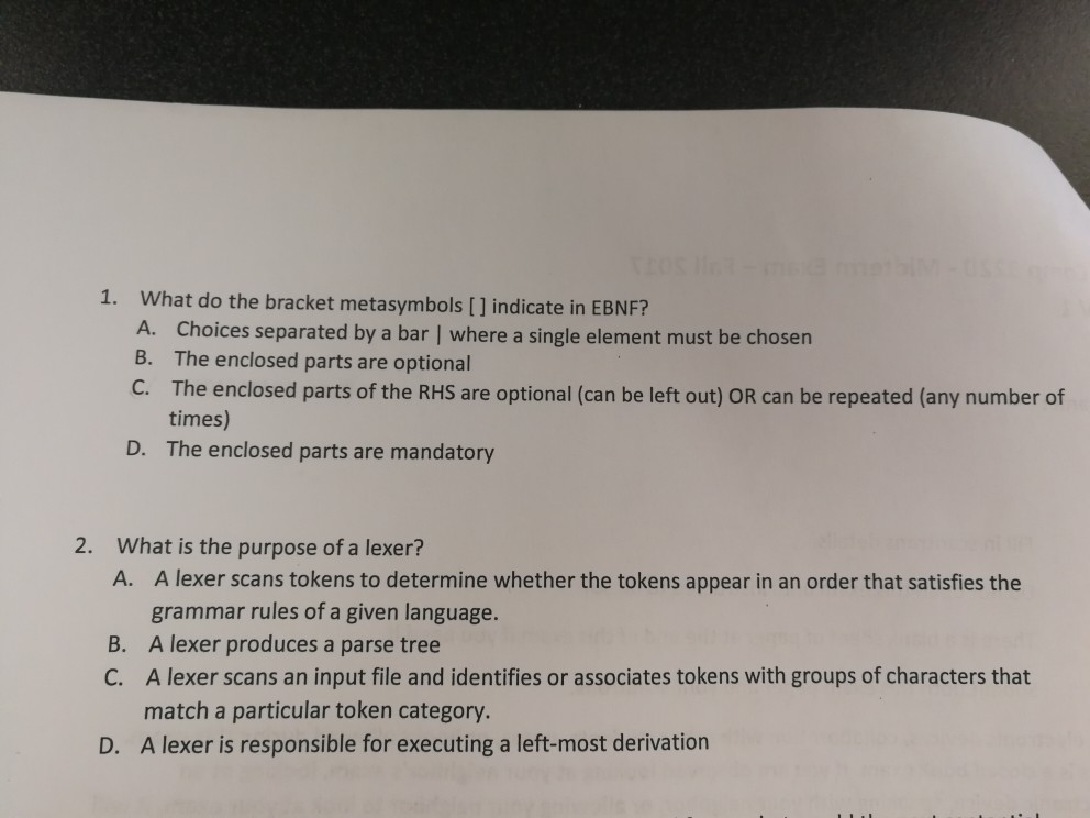  do this two sub-question with explanation 1. What do the bracket