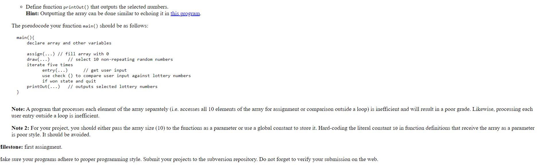 that selects 10 random non-repeating positive numbers (the Lucky5 Lottery numbers), inputs
