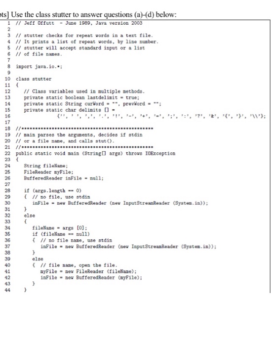  ts] Use the class stutter to answer questions (a)-(d) below: 1