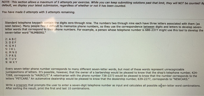  Java NOTE: This section allows a maximum of S attempts per