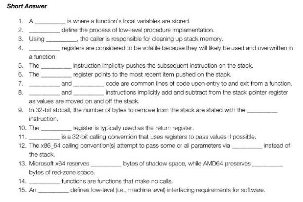 Short Answer 1. A 2. 3. Using 4. is where a