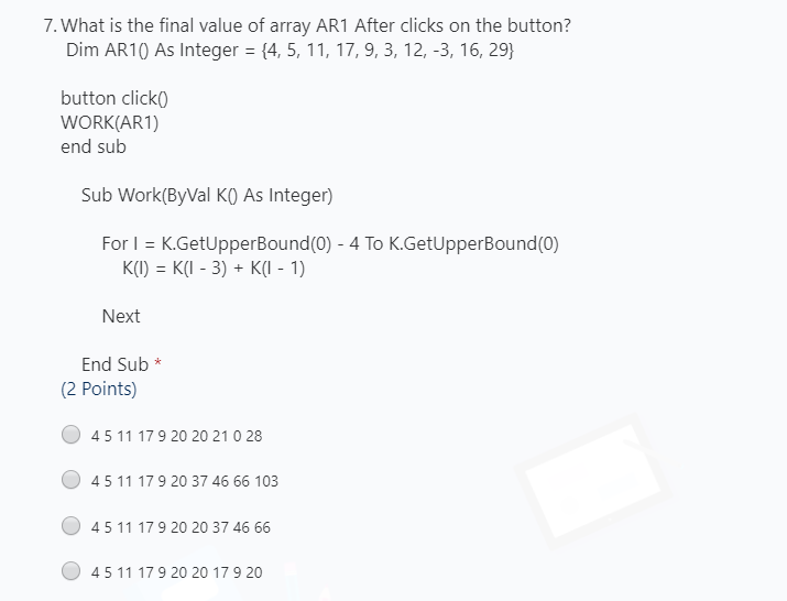  in Visual basic 7. What is the final value of array