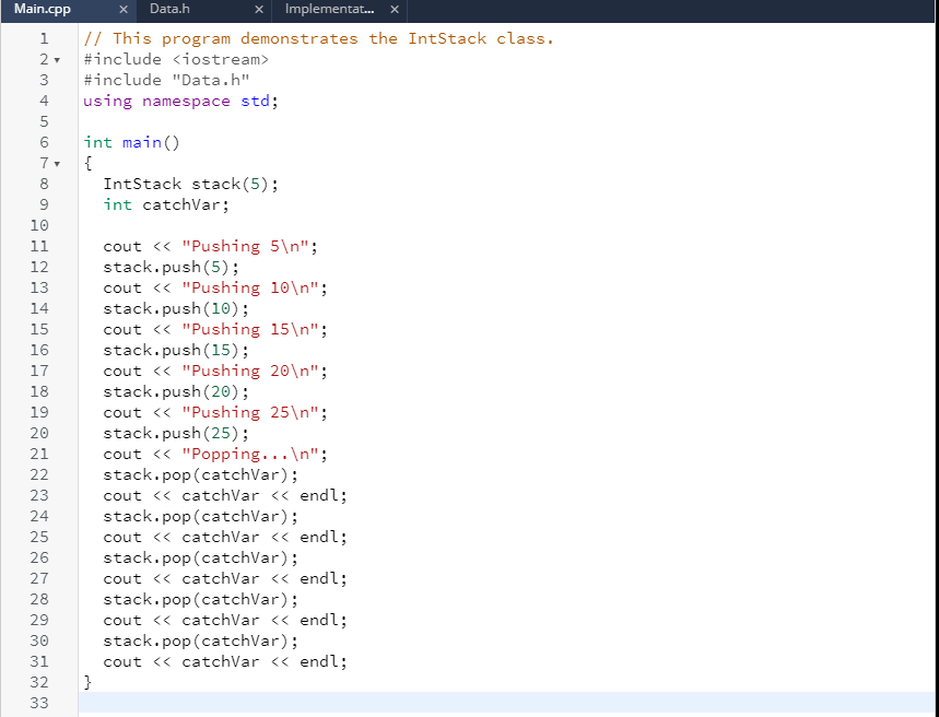 class that implements a static stack of integers. Write a template that