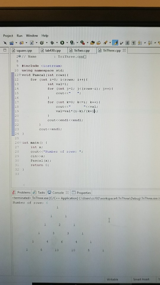  I have a program that creates Pascal's triangle, but I'm not