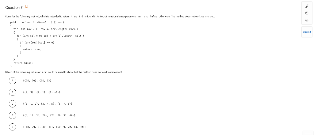  Question 7 A Consider the following method, which is intended to