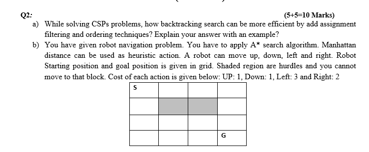  Q2: (5+5=10 Marks) a) While solving CSPs problems, how backtracking search