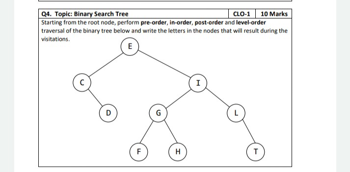 Q4. Topic: Binary Search Tree CLO-1 10 Marks Starting from the
