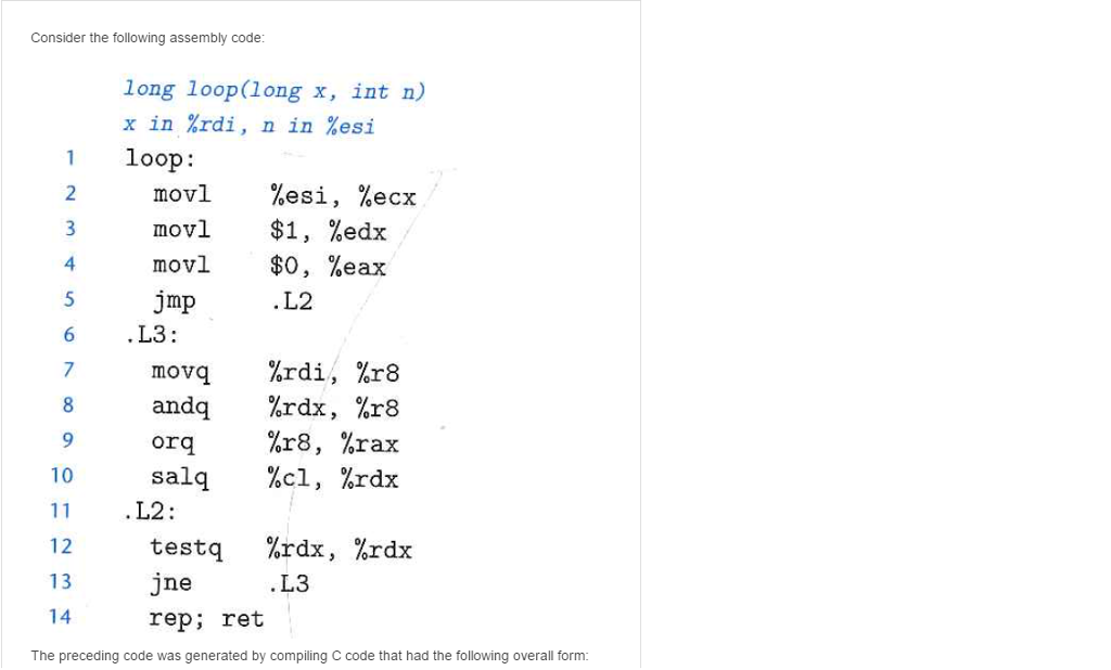  plz solve this question :-( Consider the following assembly code long