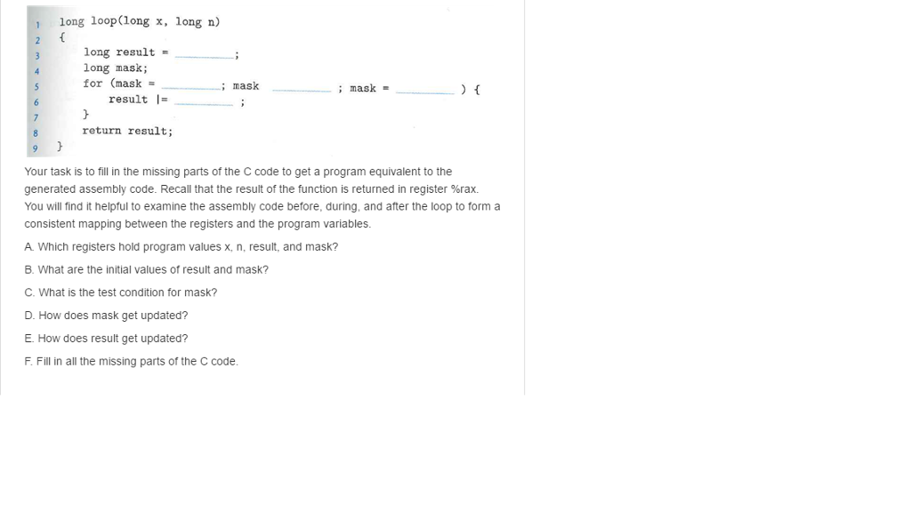 loopo ong x, int n) x in 2rdi, n in %esi 1