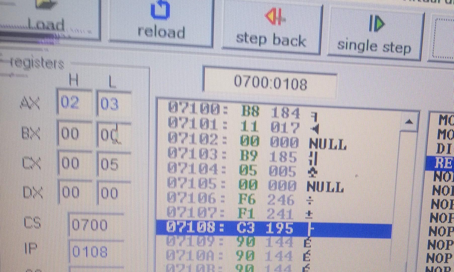 CX,5 29 DIV CL ret -31 G Load d! step back ID