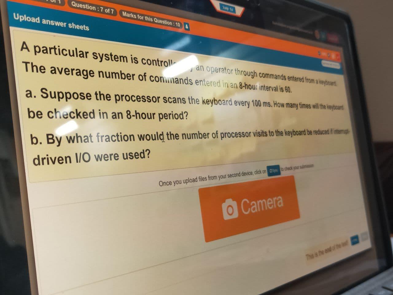 Question : 7 of 7 Upload answer sheets Marks for this