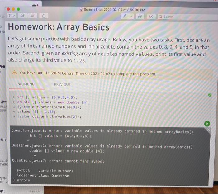  in java Screen Shot 2021-02-04 at 8.59.36 PM Search = Homework:
