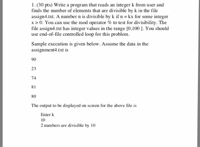  1.(30 pts) Write a program that reads an integer k from