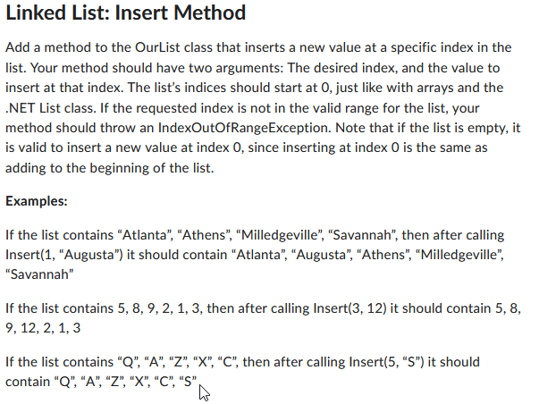 PLEASE WRITE IN C# Add a method to the OurList class that