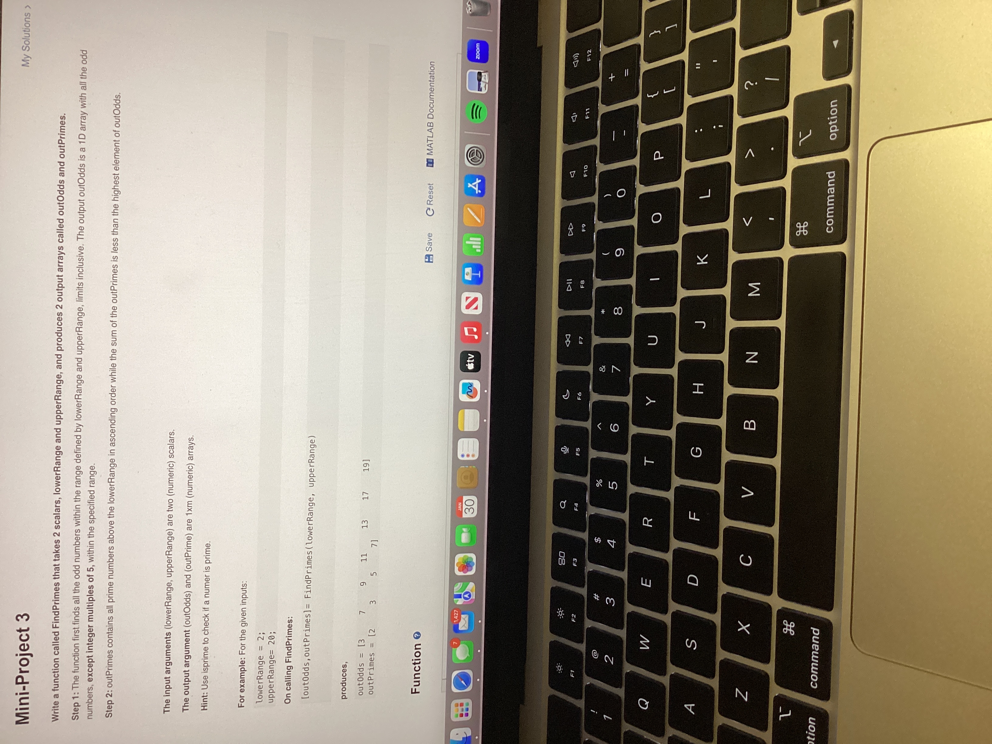  Mini-Project 3 Write a function called FindPrimes that takes 2 scalars,
