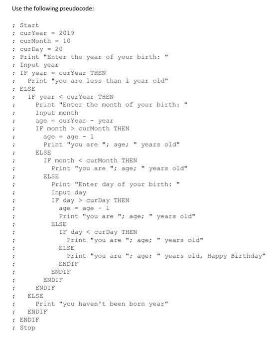 well Write a program that calculates how old you are. Example run