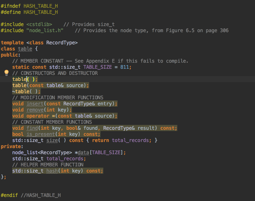 Hash table header Node header node implementation file Use the following hash