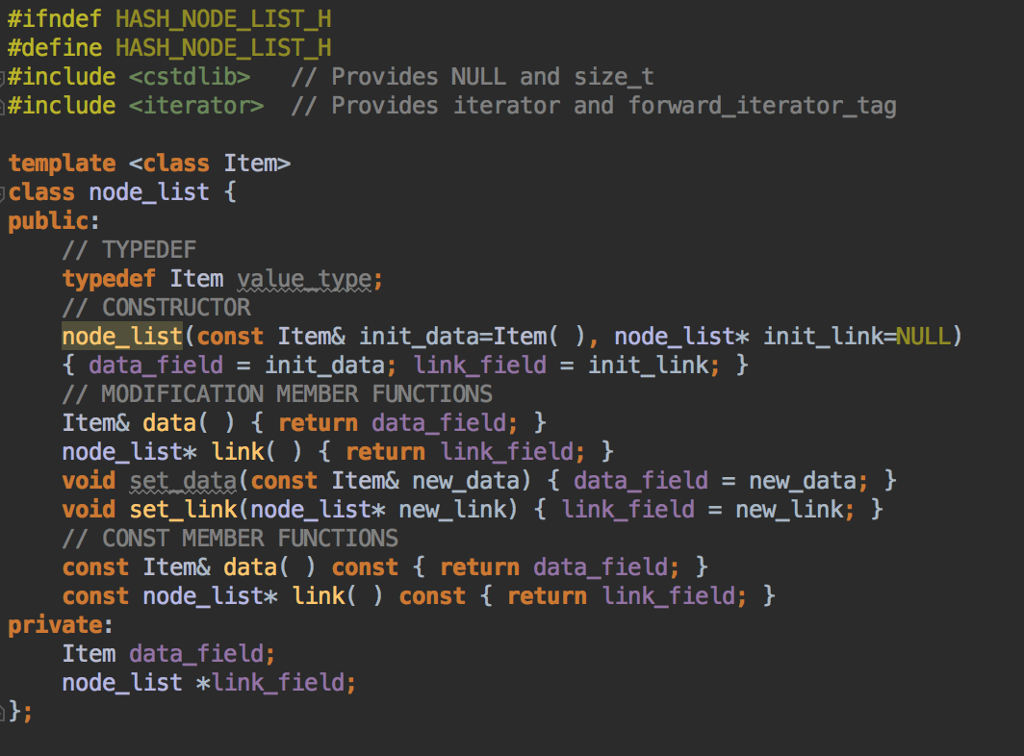 table header, node_link header and node_link template implementation files to create a
