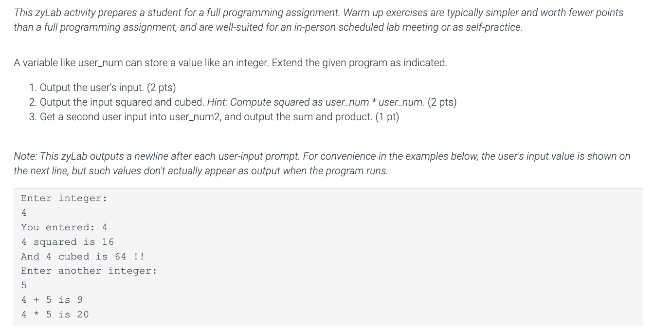 WILL UPVOTE IF DONE CORRECTLY! (PYTHON) This zyLab activity prepares a student