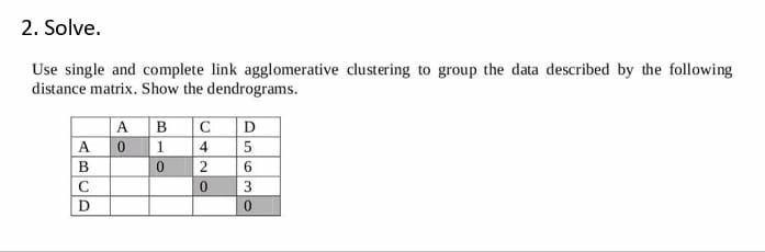  2. Solve. Use single and complete link agglomerative clustering to group
