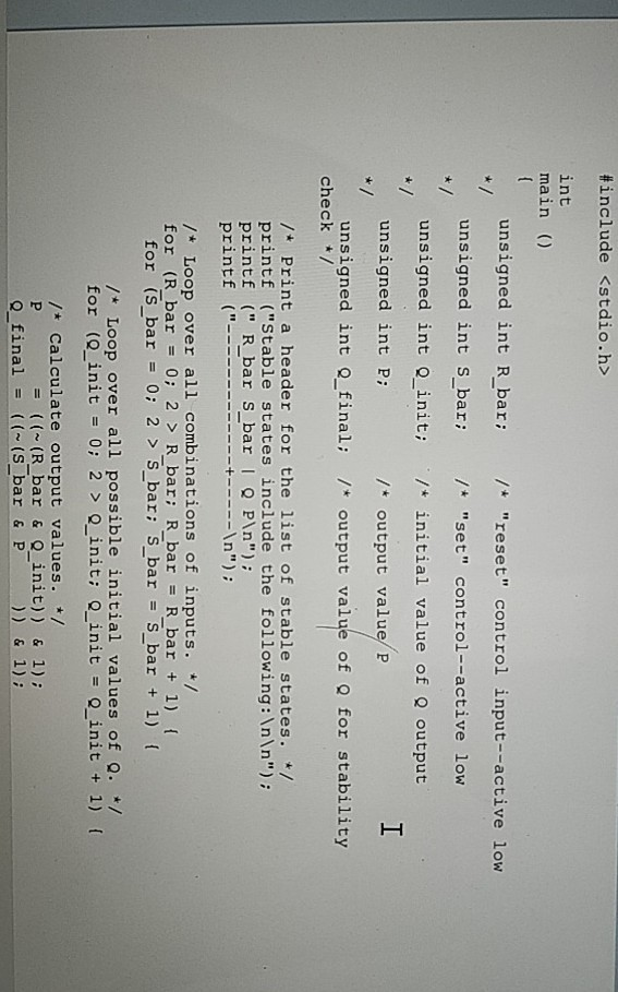 finds and prints all stable states for an R'-S-latch. Read the prog