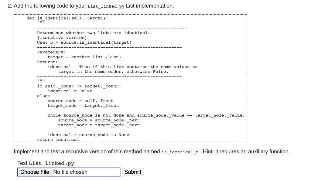 undefined 2. Add the following code to your List_linked.py List implementation: def