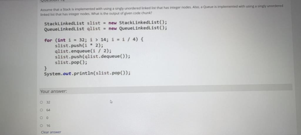 Assume that a Stack is implemented with using a singly unordered