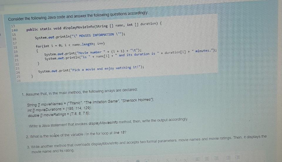  Consider the following Java code and answer the following questions accordingly: