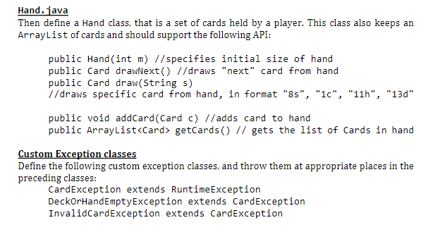 for Card games, and then code a imple Card game. Card.iava Define