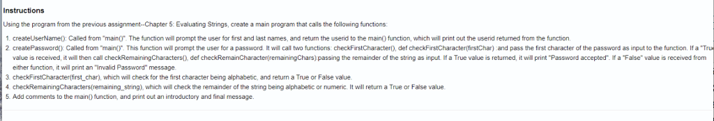 Use python make a programming Instructions Using the program from the previous