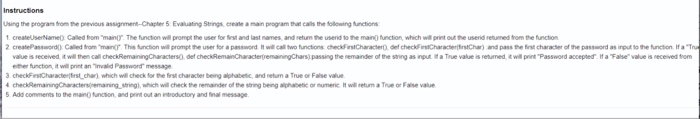 assignment Chapter 5: Evaluating Strings, create a main program that calls the
