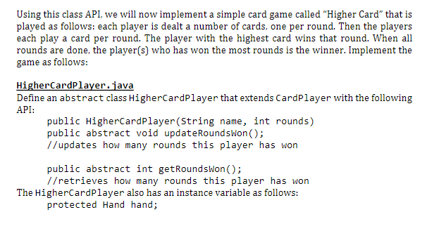 public int getRank() public Suit getSuit() public String toStringI "Ace of Spades"