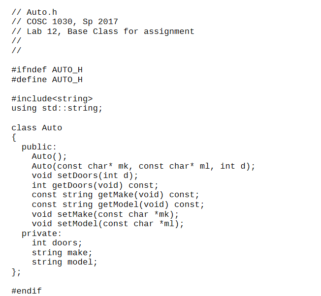 on the Auto class. Each class will have its own classes separate