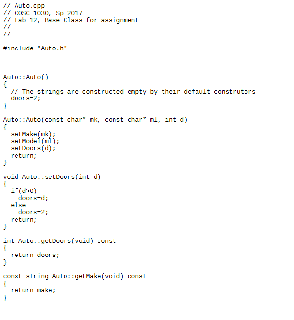 h" and ".cpp" file. The Auto class files are on the assignment
