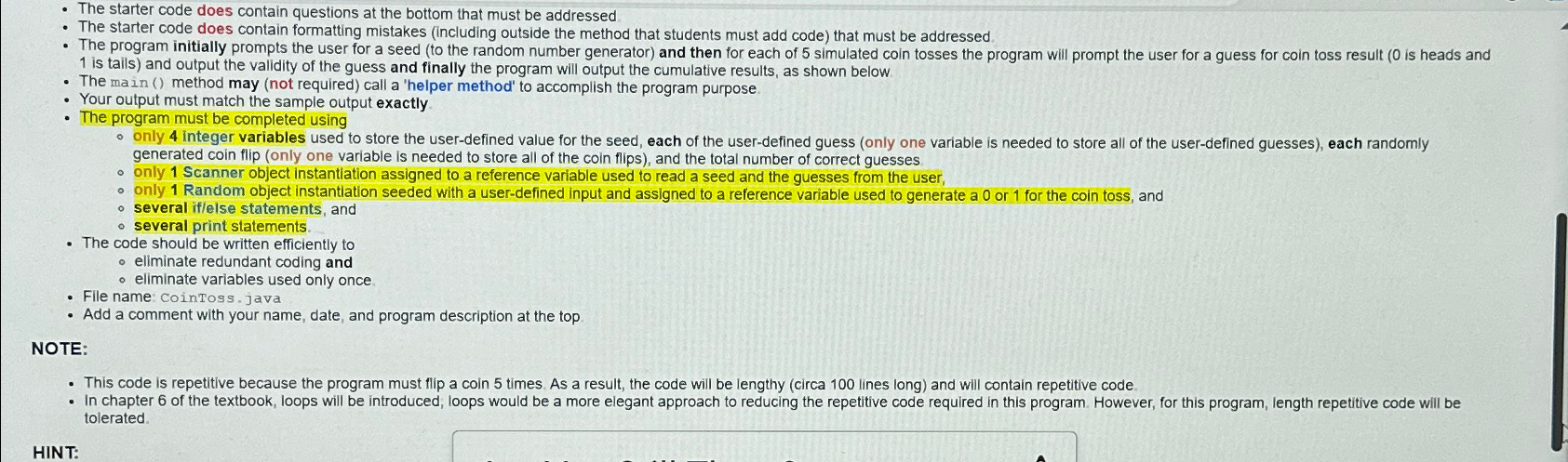  The starter code does contain questions at the bottom that must