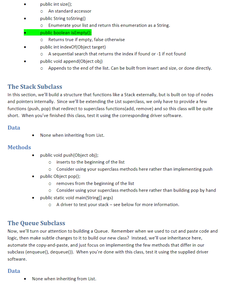 advance! Notes: -Note that the List class in this assignment is more