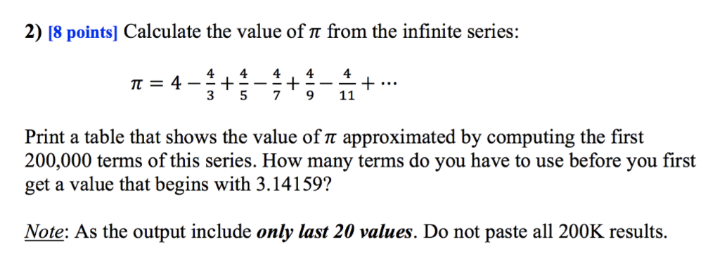 Use Java and output only the last 20 values. Thanks 2) 18