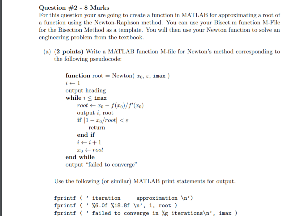  Question #2 - 8 Marks For this question your are going