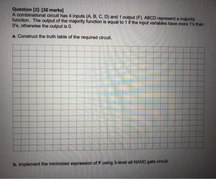  Question [2]: [20 marks) A combinational circuit has 4 inputs (A,