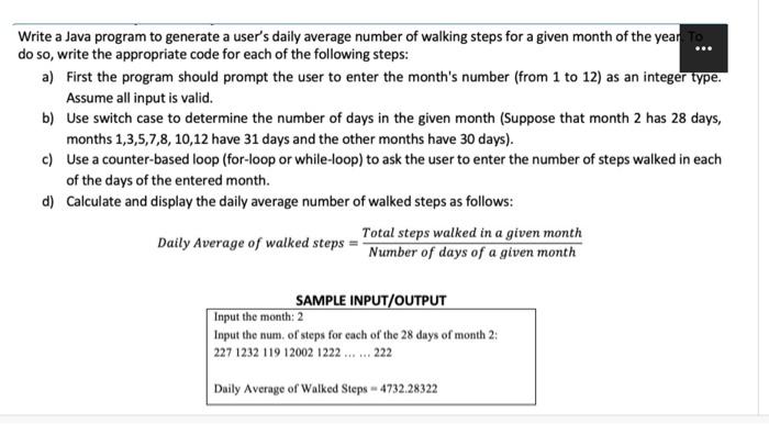 java Write a Java program to generate a user's daily average number