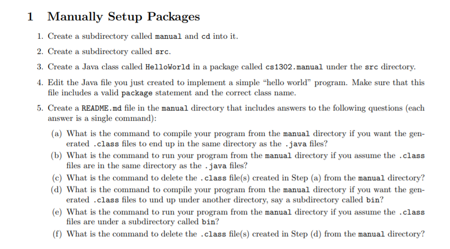  1 Manually Setup Packages 1. Create a subdirectory called manual and