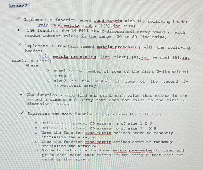 in c Implement a function named rand matrix with the following header