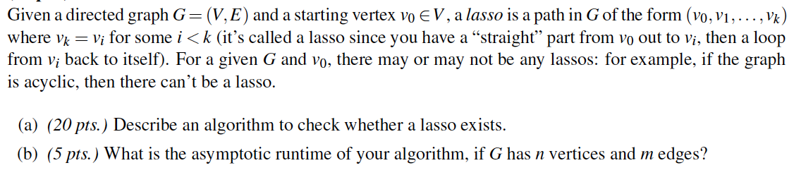 Given a directed graph G=(V, E) and a starting vertex vo