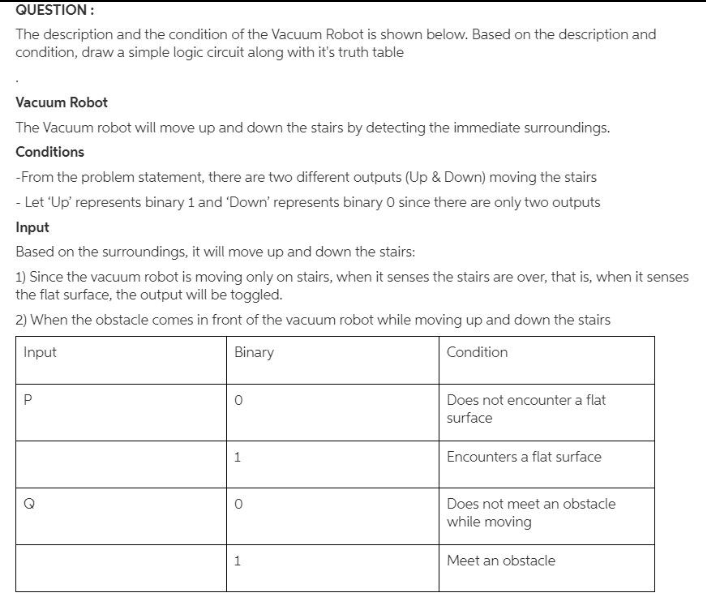 kindly make circuit and truth table both. QUESTION: The description and