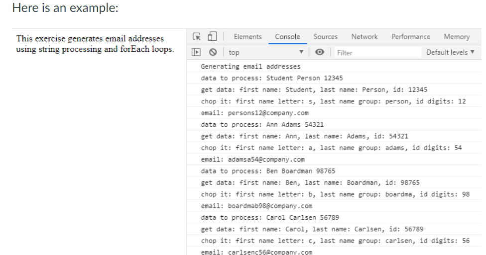 Assignment is: Each element in the array will consist of the first